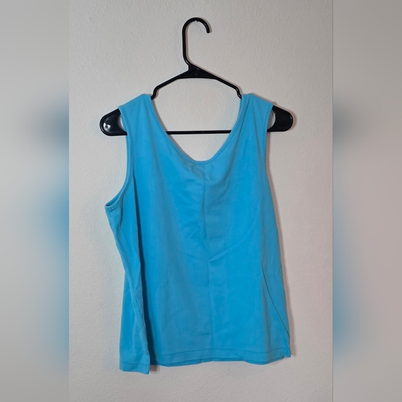 Land’s End Aqua Blue Cotton Tank Top Sleeveless Size L - Picture 2 of 5